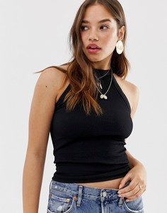 Черный топ на бретельках в широкий рубчик Free People