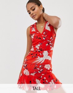 Платье с отделкой и принтом с птицами Parisian Tall-Красный