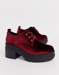 Бордовые бархатные туфли на среднем каблуке и массивной подошве ASOS DESIGN Survivor-Красный