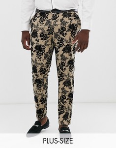 Супероблегающие брюки с цветочной флоковой отделкой Twisted Tailor-Светло-коричневый