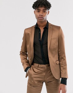 Супероблегающий пиджак из сатина бронзового цвета Twisted Tailor-Светло-коричневый