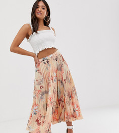 Атласная плиссированная юбка миди с гавайским цветочным принтом ASOS DESIGN Petite-Мульти
