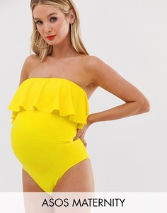 Желтый слитный купальник-бандо с оборками ASOS DESIGN recycled maternity