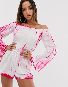 Ромпер с широким вырезом и принтом тай-дай Missguided-Мульти