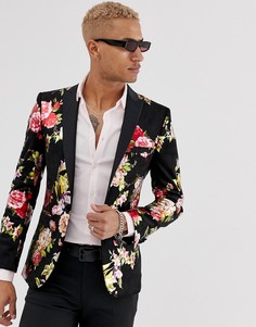 Приталенный пиджак с цветочным принтом Tux Till Dawn-Черный