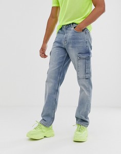 Голубые прямые джинсы с карманами карго ASOS DESIGN-Синий