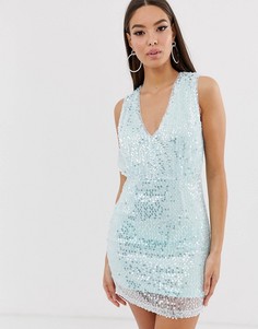 Мятное платье мини с пайетками The Girlcode-Серебристый