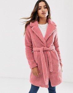 Пальто из искусственного меха с поясом Vero Moda-Розовый