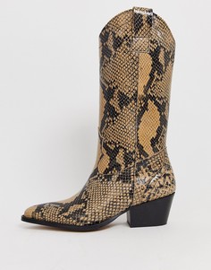 Высокие кожанные ботинки в стиле вестерн с эффектом змеиной кожи DEPP-Мульти