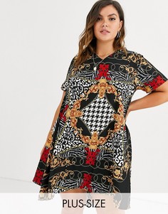 Свободное платье с V-образным вырезом и звериным принтом AX Paris Plus-Мульти