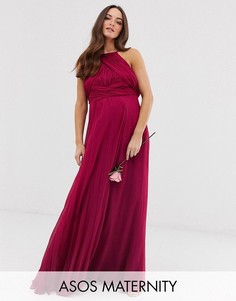 Платье макси со сборками на груди ASOS DESIGN Maternity Bridesmaid-Красный