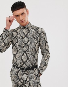 Супероблегающая рубашка со змеиным принтом Twisted Tailor-Серый
