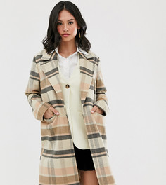 Удлиненное шерстяное пальто в клетку Wednesdays Girl-Коричневый