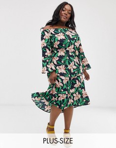 Топ с открытыми плечами и тропическим принтом AX Paris Plus-Мульти