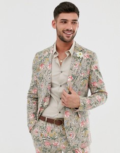 Приталенный пиджак с добавлением льна и цветочным принтом Gianni Feraud Wedding-Светло-бежевый