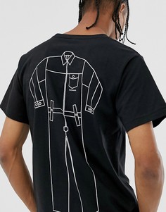 Черная футболка с принтом на спине M.C.Overalls Overalls Outline-Белый