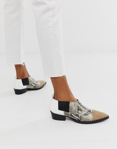 Туфли в ковбойском стиле с замшевыми вставками и принтом под змеиную кожу Gestuz Payton-Бежевый