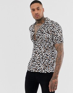 Рубашка с леопардовым принтом и воротником в виде лацканов Religion-Светло-коричневый