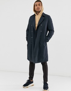 Двубортный тренч со стеганой подкладкой ASOS DESIGN-Темно-синий