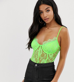 Неоново-зеленое кружевное боди на тонких бретельках Missguided Petite-Зеленый