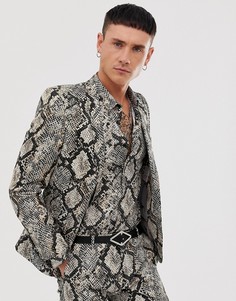 Приталенный пиджак со змеиным принтом Twisted Tailor-Серый