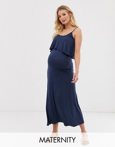 Темно-синее двухслойное платье макси New Look Maternity-Темно-синий
