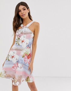 Короткое приталенное платье с цветочным принтом Ted Baker - Umerta-Синий