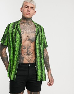 Рубашка классического кроя со змеиным принтом ASOS DESIGN-Зеленый