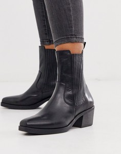 Черные кожаные ботильоны в стиле вестерн на среднем каблуке с квадратным носом Vagabond Simone-Черный