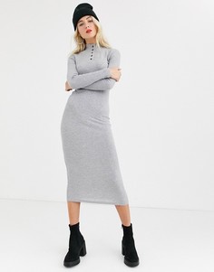 Платье миди в рубчик с высоким воротом Noisy May-Серый