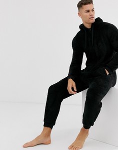 Черный флисовый комбинезон с капюшоном ASOS DESIGN
