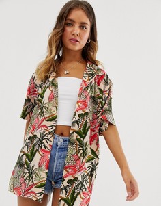 Рубашка с короткими рукавами и тропическим принтом ASOS DESIGN-Мульти