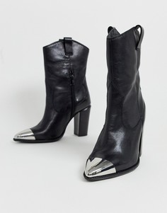 Кожаные ботильоны в стиле вестерн с металлической отделкой носка Bronx-Черный