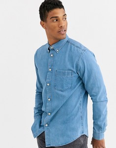 Голубая джинсовая рубашка с карманом Selected Homme-Синий