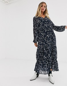 Ярусное платье миди с цветочным принтом Free People-Черный