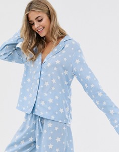 Классическая пижамная рубашка из 100% модала с длинными рукавами и звездным принтом ASOS DESIGN-Синий
