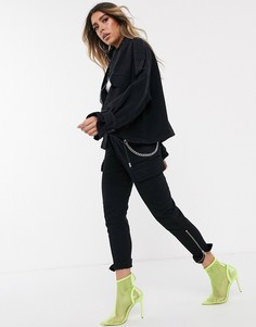 Джинсовая oversize-куртка с пряжками Sixth June-Черный