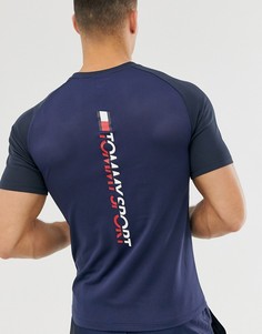 Темно-синяя сетчатая футболка с логотипом на спине Tommy Sports-Темно-синий
