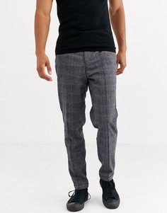 Серые брюки в клетку классического кроя с добавлением шерсти Selected Homme-Серый