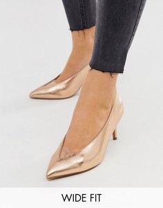 Блестящие туфли-лодочки цвета розового золота для широкой стопы на среднем каблуке ASOS DESIGN Winner-Золотой
