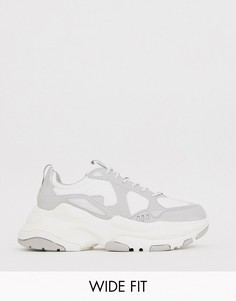 Белые кроссовки для широкой стопы на массивной подошве с сетчатыми вставками ASOS DESIGN-Белый