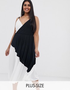 Черно-белое платье с плиссировкой и запахом River Island Plus-Мульти