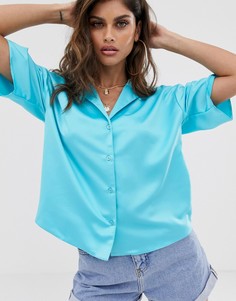 Атласная рубашка ASOS DESIGN-Синий