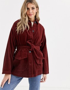 Темно-оранжевая вельветовая куртка с поясом ASOS DESIGN-Коричневый