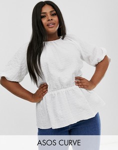 Облегающий топ из фактурной ткани с коротким рукавом ASOS DESIGN Curve-Белый