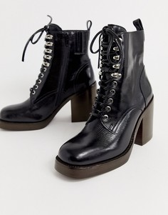 Кожаные ботинки на каблуке со шнуровкой Jeffrey Campbell Dotti-Черный