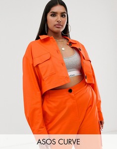 Укороченный оранжевый блейзер в стиле милитари ASOS DESIGN Curve