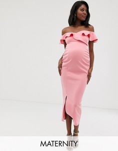 Облегающее платье с открытыми плечами и оборками True Violet Maternity-Розовый