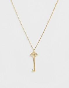 Золотистое ожерелье с подвеской в форме ключа и стразами Kate Spade-Золотой
