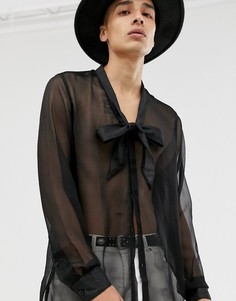 Черная полупрозрачная рубашка классического кроя с бантом ASOS DESIGN-Черный